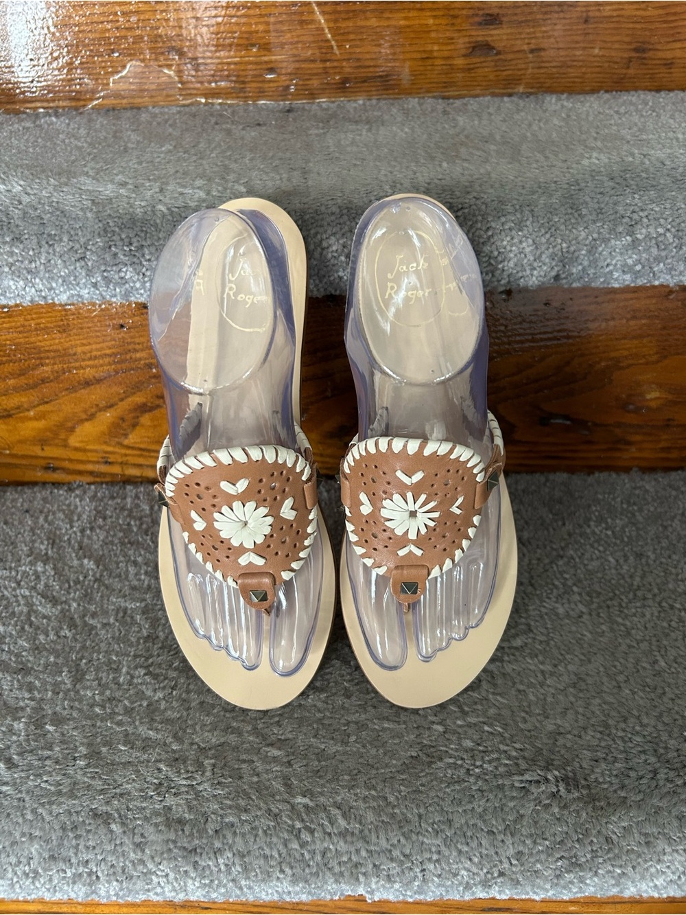 Jack Rogers Georgica Brown Leather Thong Sandals Size 7.5